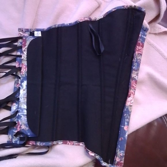 Corset Blue With Pink Flowers Size S K8 - Picture 4 of 10
